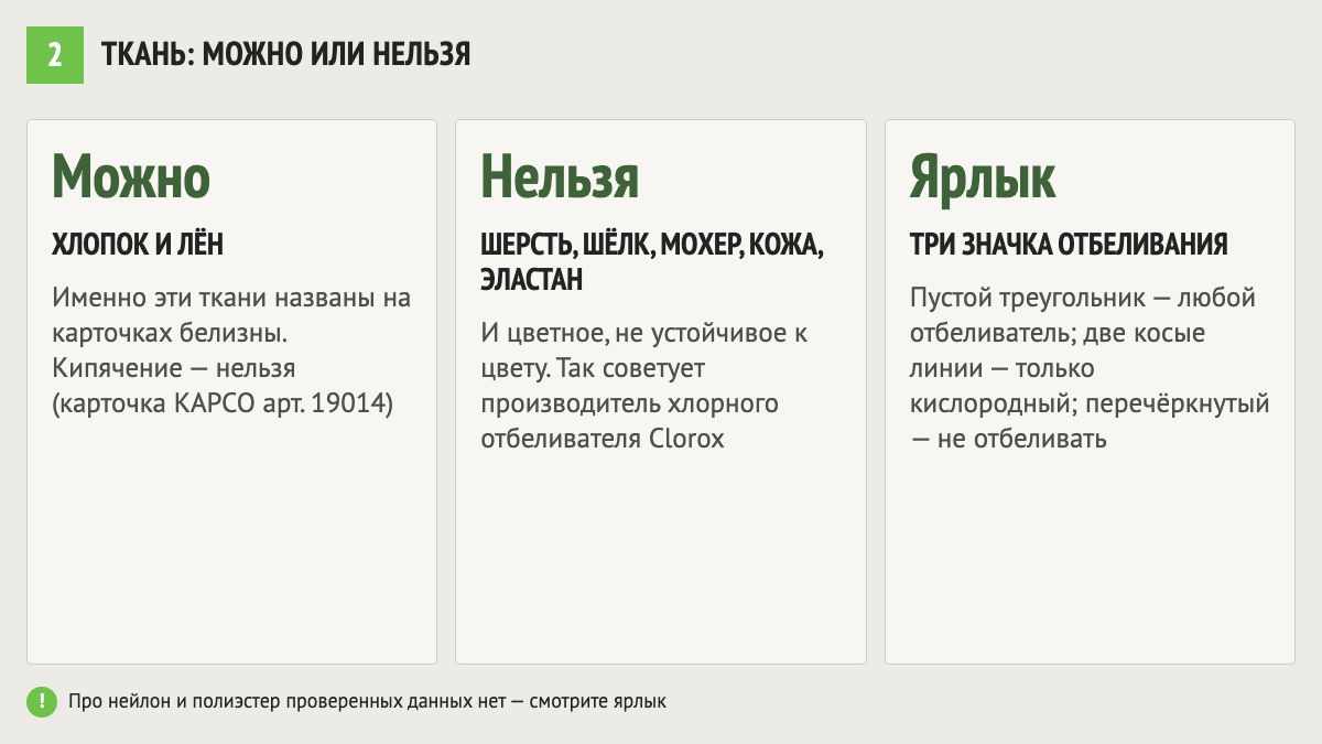 Какие ткани можно отбеливать белизной и какие нельзя