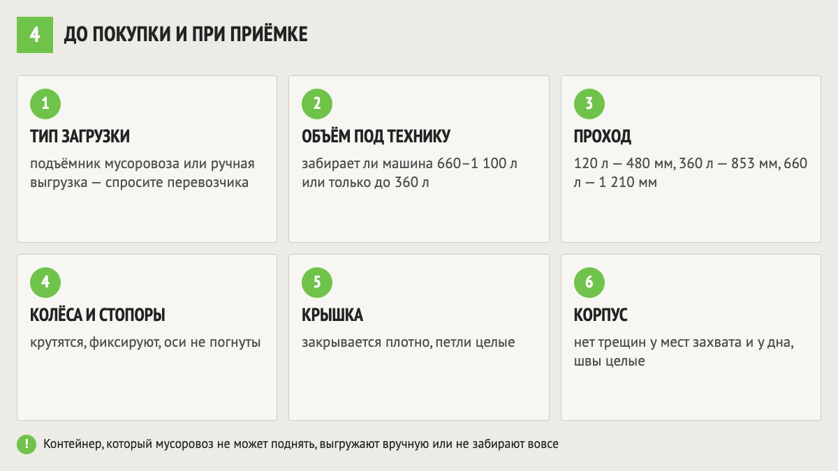 Что проверить у мусоровоза и при приёмке контейнеров для мусора